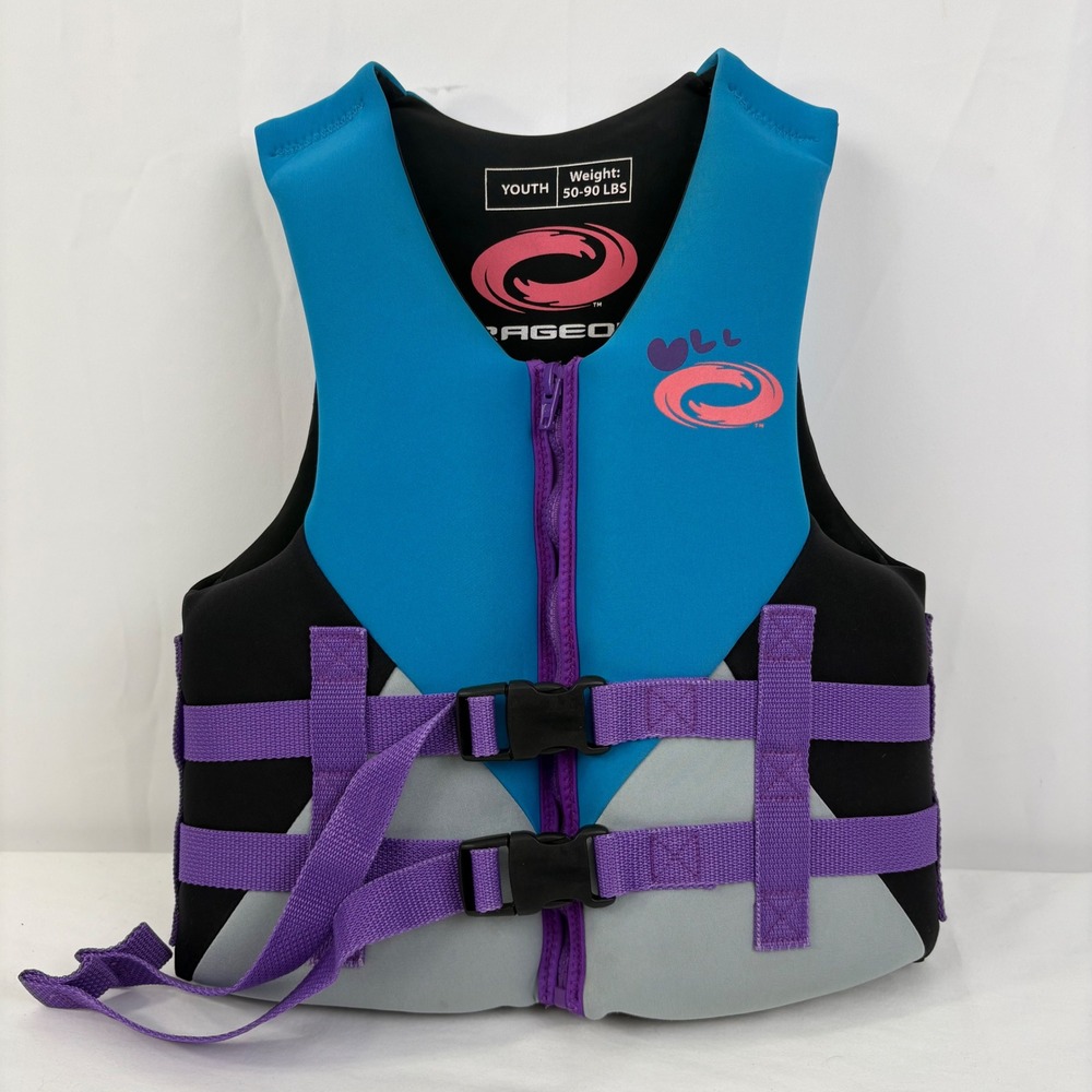 O'Rageous Neoprene Youth Life Vest 50-90 lbs Type III PFD Water Ski Blue Purple